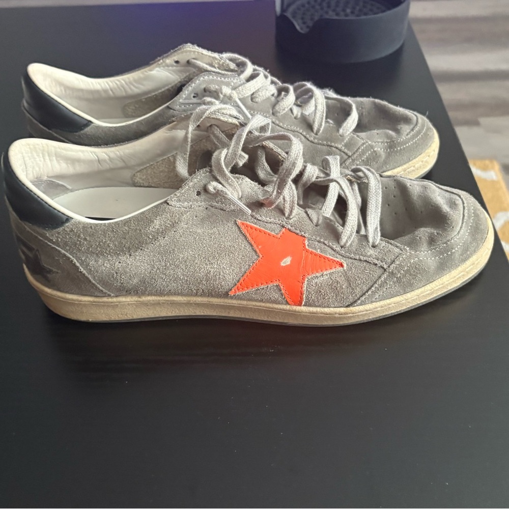 Golden Goose Gray and Orange Star Sneakers